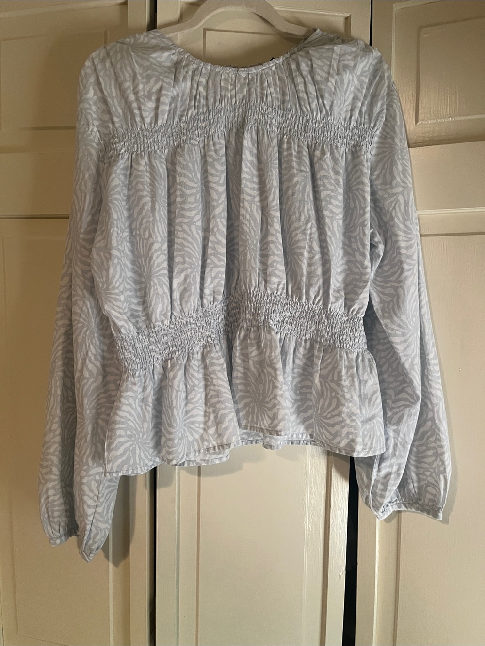 Universal Thread Light Blue Smocked Peplum Long-Sleeve Blouse